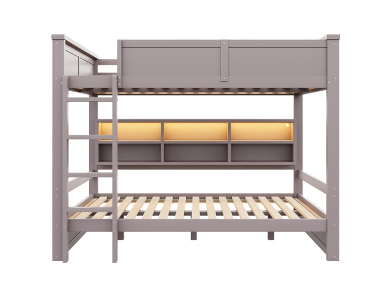  Lit superposé 160x200 cm avec rangements intégrés et éclairage led - marron  - Conforama E