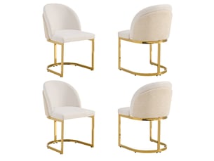 Lot de 4 chaises de salle à manger avec dossier double et rembourrage, en chenille beige et métal doré
