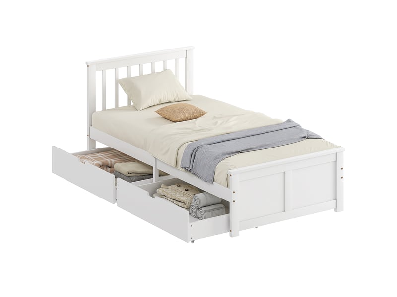  Cadre de lit simple 90x200 en bois blanc avec 2 tiroirs, lattes intégrées  - Conforama A