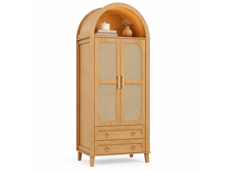  Armoire,76x50x184 cm,2 portes avec led,mdf et panneau de particules,naturel  - Conforama A