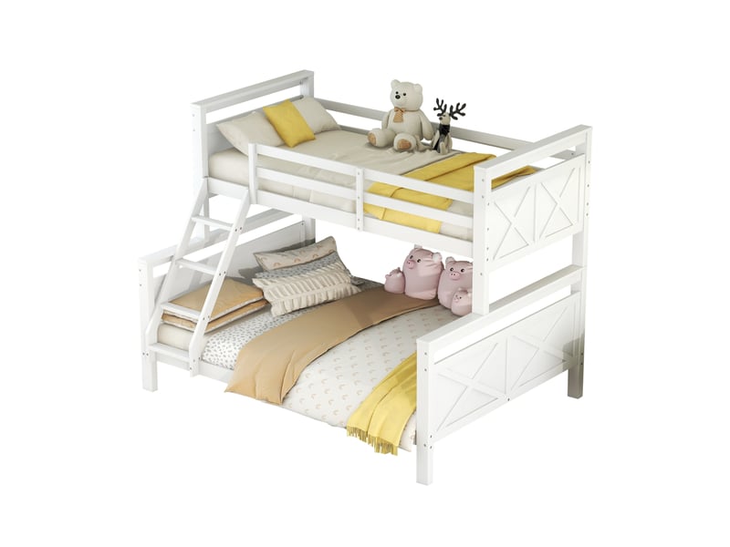  Modenvie lit superposé 90x200 et 140x200 cm - modulable en 2 lits, échelle inclinée, sans matelas - blanc  - Conforama A