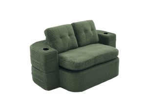 Canapé convertible 2 places – canapé-lit en velours côtelé, assise profonde, dossier haut, porte-gobelets intégrés, coussins inclus, mousse haute résilience, vert émeraude