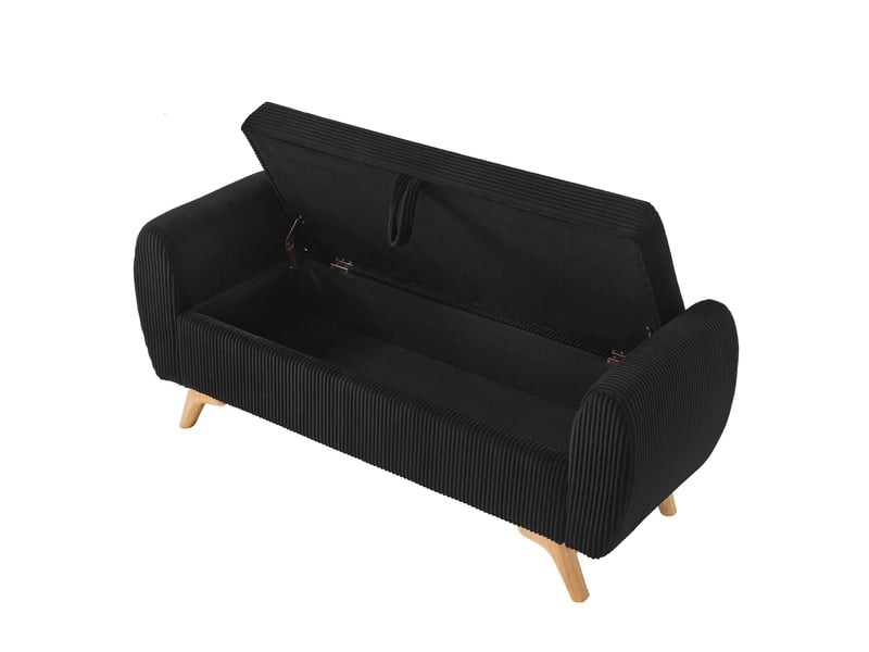  Banquette de rangement pliable 145 x 51 x 57 cm noire en velours côtelé, pieds en bois, chambre et salon  - Conforama D