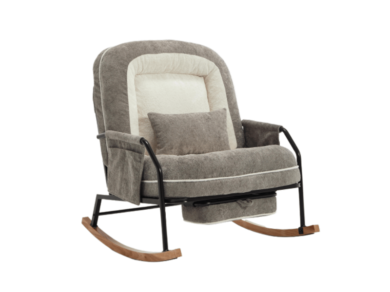  Rovryn fauteuil à bascule relax inclinable 100-160° avec repose-pieds escamotable, fausse fourrure gris clair  - Conforama A