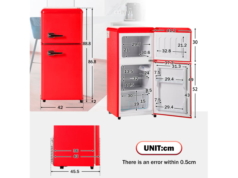 Réfrigérateur rétro double porte 88,8x45,5x42,5 cm 60 l métal rouge - Conforama E