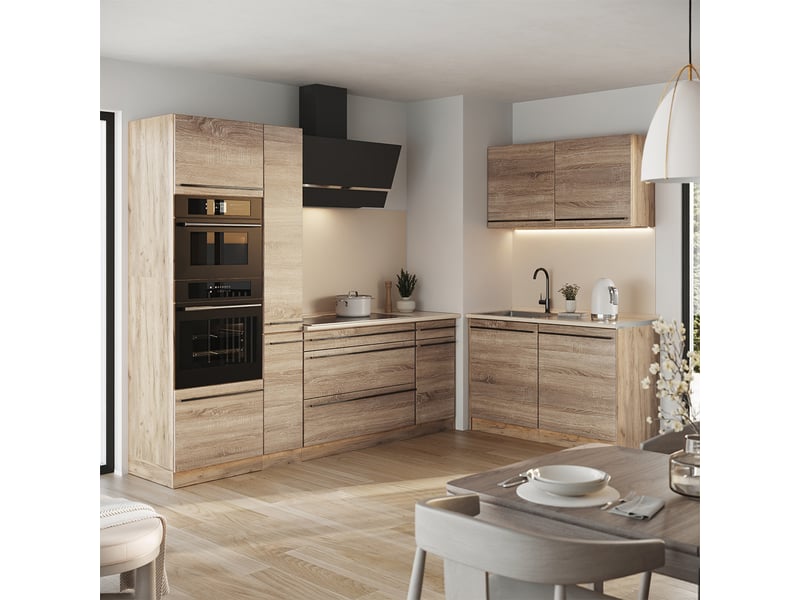 Vicco cuisine en angle, sonomachêne doré, 230 x 120 cm plan de travail anthracite  - Conforama C