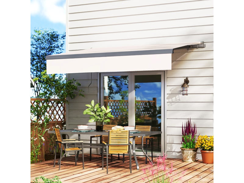  Store banne de jardin rétractable manuel à manivelle, protection uv, structure en métal et aluminium, 295 x 200 cm, couleur crème  - Conforama C