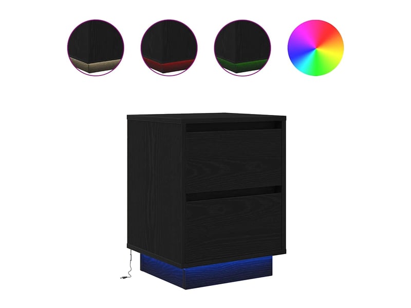  Vidaxl tables chevet led noir 2 tiroirs bois ingénierie meuble rangement 38x34x50cm chambre coucher design  - Conforama A