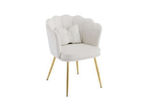 Fauteuil velours moderne dossier pétale avec coussin papillon et pieds métal doré pour salon chambre