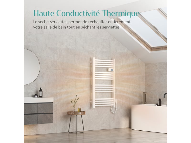  Emke sèche-serviette électrique aluminium commande tactile température réglable - 960 x 540 mm blanc 500w  - Conforama B