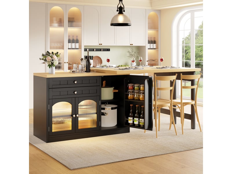  Ilot de cuisine 3 portes 2 tiroirs coloris noir mdf  - Conforama D