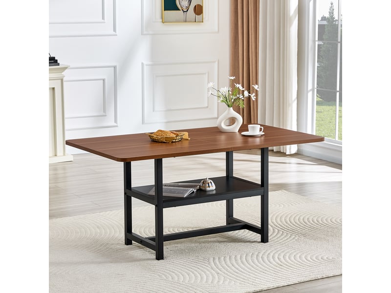 Table à manger,160x90x76 cm,4-6 personnes style industriel,mdf, noyer métal noir - Conforama B