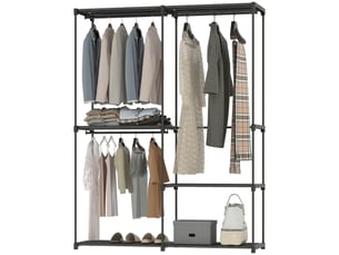 Armoire à 2 penderies et 4 étagères, en tissu non tissé, plastique et acier, 142 x 43 x 185 cm, noire