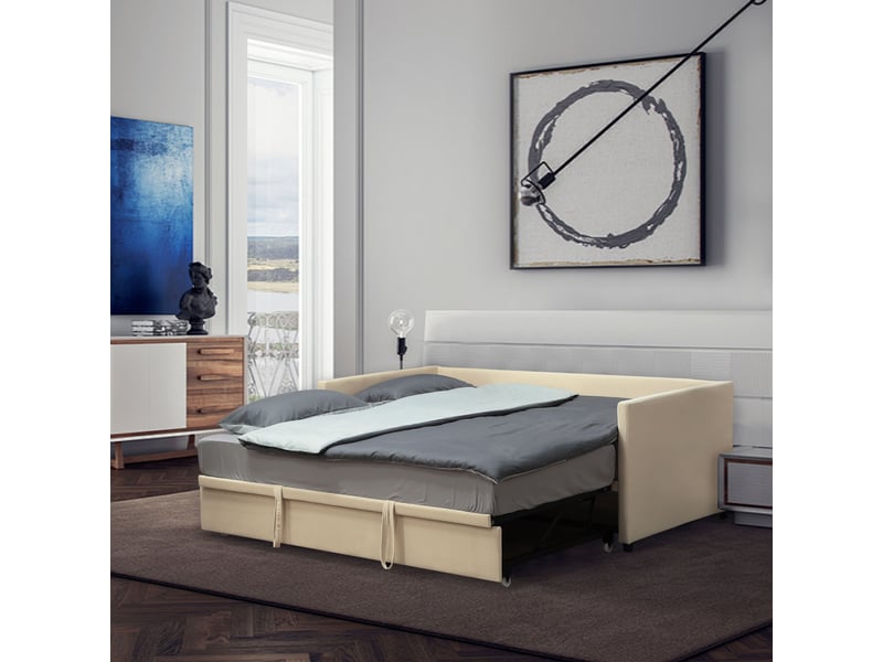  Canapé-lit 2 en 1 beige, canapé 2 places convertible en lit double 90 x 190 cm  - Conforama C