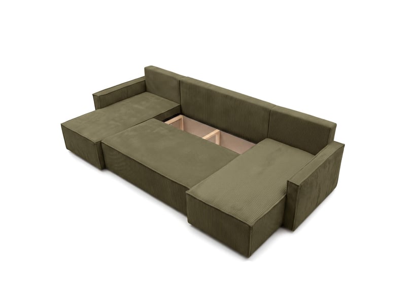  Farah - canapé d'angle panoramique convertible 6 places accoudoirs slim en velours cotelé  - Conforama D