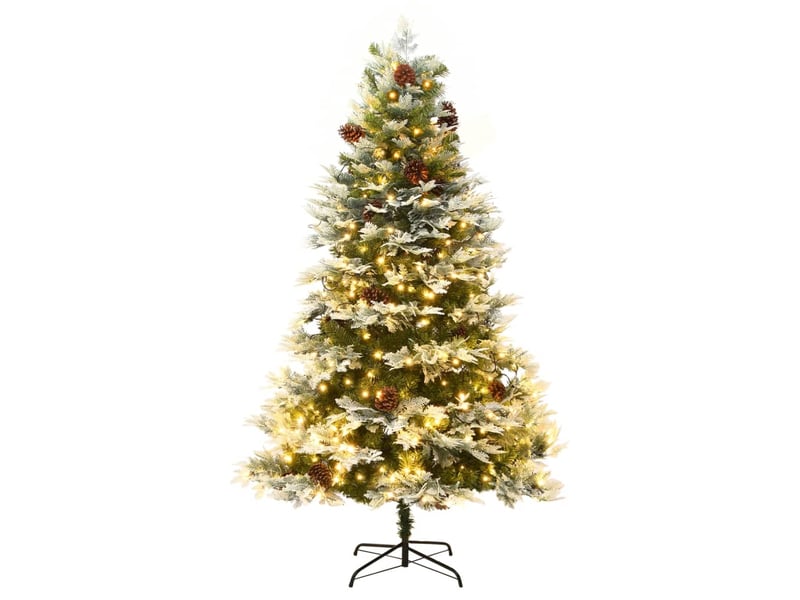  Sapin de noël, arbre de noël pré-éclairé et pommes de pin vert 195cm pvc et pe  - Conforama A