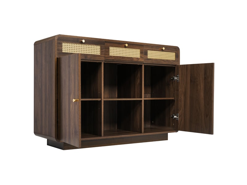  Buffet noyer 120 cm avec 3 tiroirs, 2 portes et étagère ouverte  - Conforama W