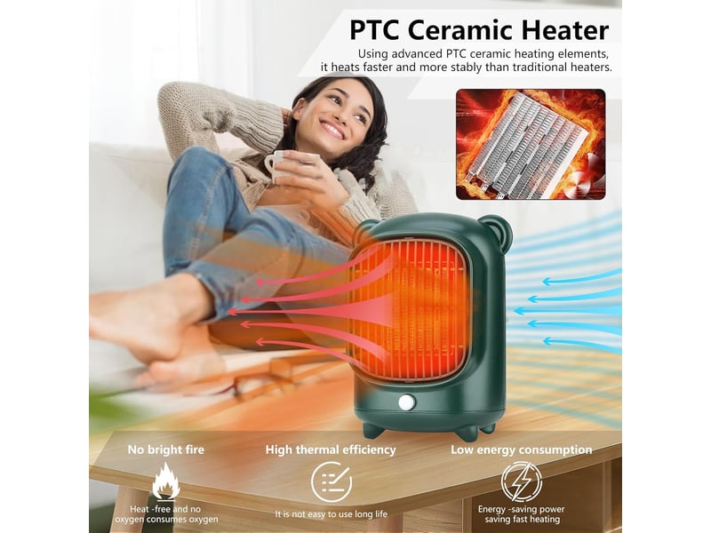  Chauffage soufflant, 220-240 v, chauffage soufflant ptc à économie d'énergie, chauffe rapide en 3 secondes, double protection, petit chauffage d'appo, 500 w, multicolore  - Conforama C