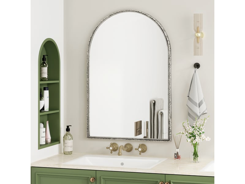  Miroir arqué mural argenté, 61 × 91 cm pour salle de bains  - Conforama E