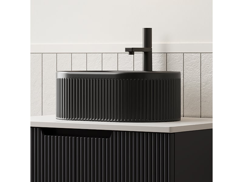  Meuble sous vasque en céramique noire avec motif à rayures et perçage pour robinet, salle de bain, 62×46×25 cm  - Conforama C