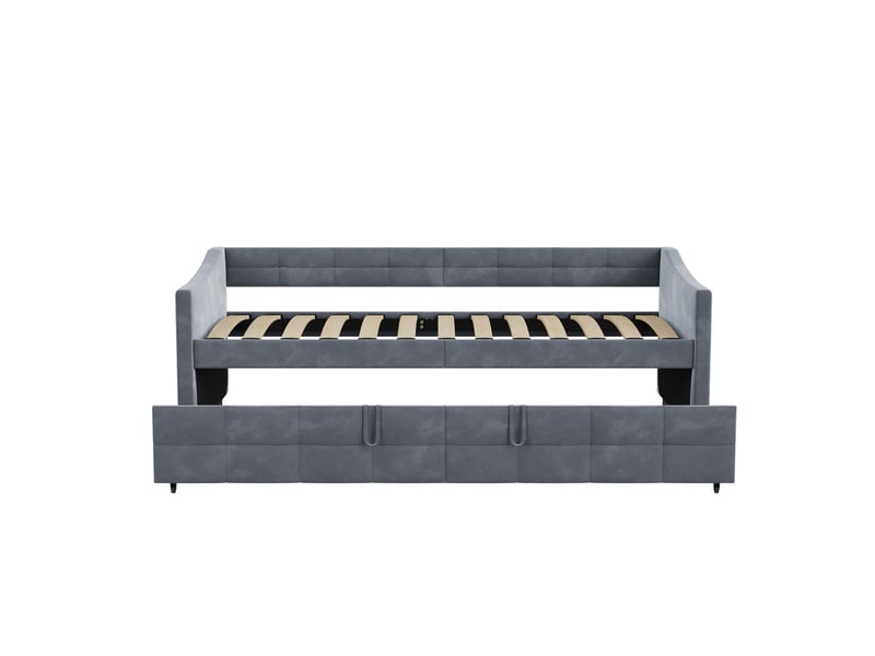  Lit banquette gigogne extensible 90 x 200 cm gris - canapé-lit en velours avec sommier à lattes et couchage double pour chambre d'amis  - Conforama A