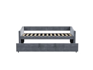 Lit banquette gigogne extensible 90 x 200 cm gris - canapé-lit en velours avec sommier à lattes et couchage double pour chambre d'amis