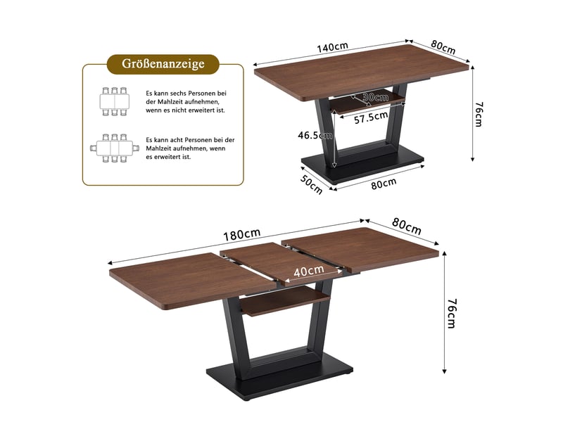  Table à manger extensible avec plateau mdf effet noyer et pieds en métal noir  - Conforama C