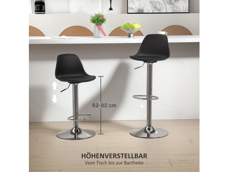  Lot de 2 tabourets de bar réglables 42 x 38 x 82-104 cm – noir – pivotants avec dossier et repose-pieds  - Conforama E