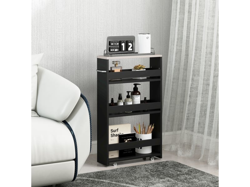 Chariot de rangement à 3 niveaux chariot de stockage étagère sur roulettes avec poignée - 48 x 15 x 80 cm noir  - Conforama W