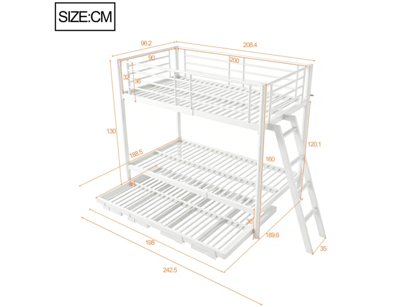  Lit superposé avec couchage inférieur extensible 90x200 cm blanc evryae  - Conforama E
