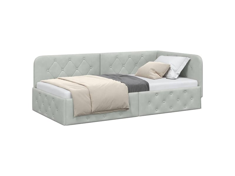  Lit simple- lit adulte -  cadre de lit d'angle gris clair 100 x 200 cm velours  - Conforama B