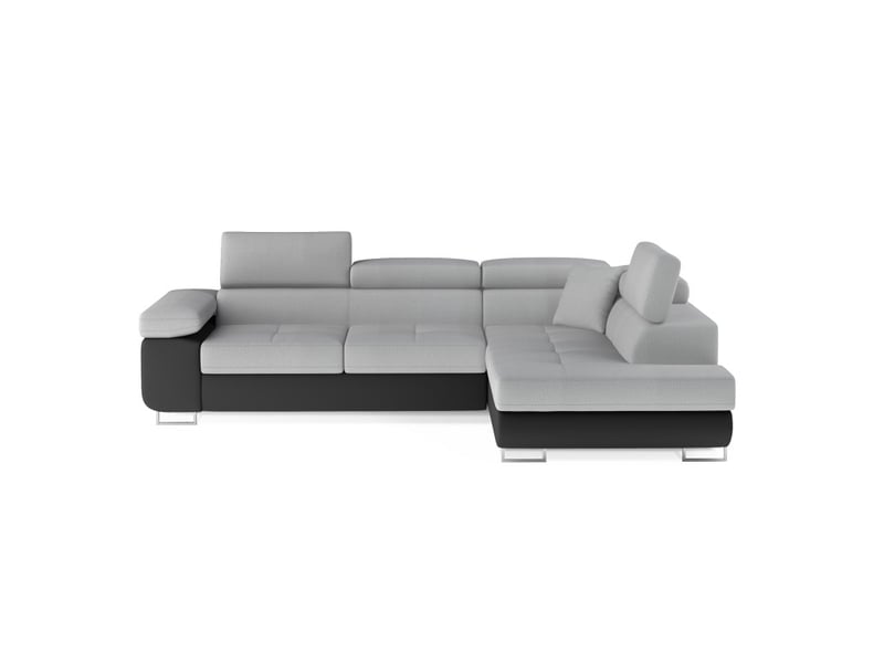 Canapé d'angle convertible menton gris clair et gris foncé – angle droit avec coffre - Conforama A