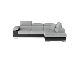 Canapé d'angle convertible menton gris clair et gris foncé – angle droit avec coffre