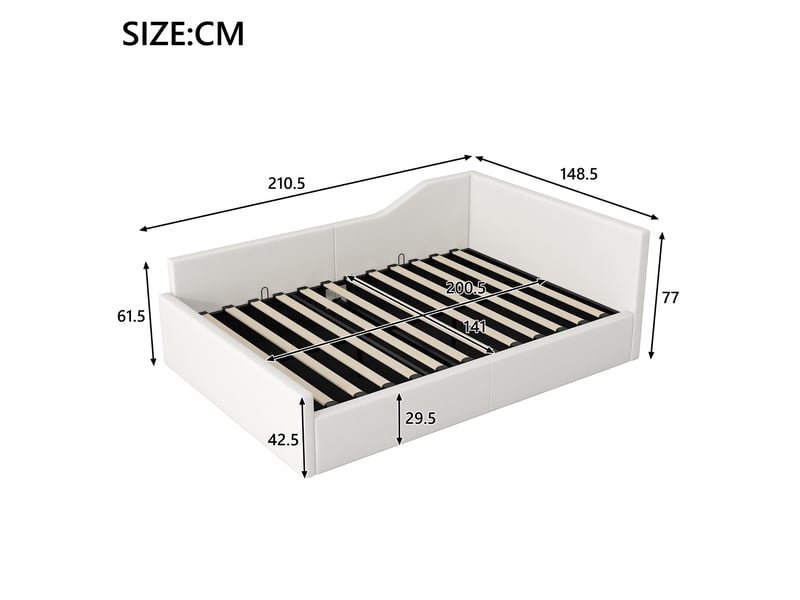  Lit banquette 140x200 cm avec rangement mdf et bois beige sans matelas  - Conforama C