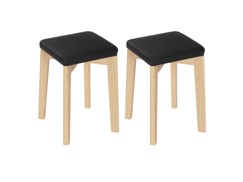  Tabouret de cuisine lot de 2 empilables  - assise rembourrée en pu, bois de hêtre - noir naturel  - Conforama A