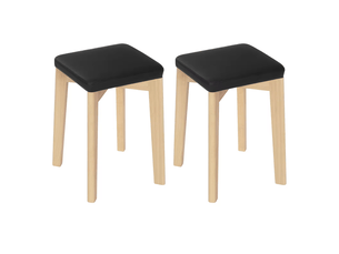 Tabouret de cuisine lot de 2 empilables - assise rembourrée en pu, bois de hêtre - noir naturel