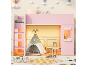 Lit mezzanine 90x200 cm ELVMI   coloris rose