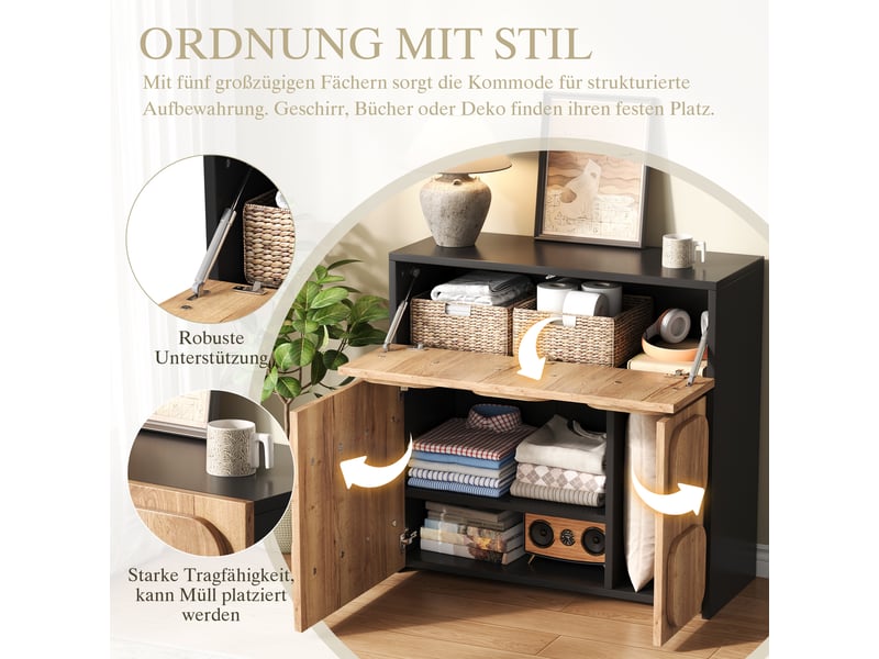 Commode vintage,79.6x34.8x81.5 cm,4 rangements,naturel et noir - Conforama D