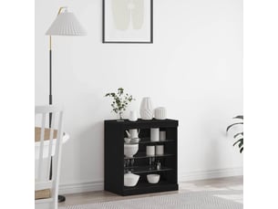 Buffet - bahut - meuble de rangement led chêne noir 60,5 x 37 x 67 cm bois d'ingénierie