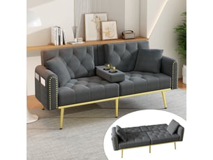 Canapé droit fixe <strong>MERAX</strong> <strong>canapé gris</strong> 2 places Velours gris