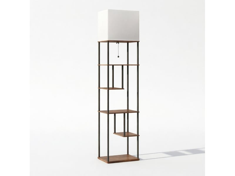  Lampadaire 40x29x171 cm réglable avec télécommande mdf métal beige noir brun rustique  - Conforama A