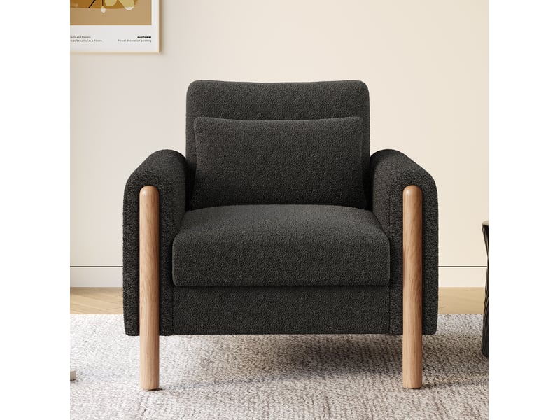  Fauteuil de relaxation en tissu teddy gris foncé avec coussin épais cravdom  - Conforama B