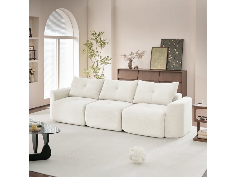  Canapé 3 places modulable 279x100x84 cm en velours côtelé beige  - Conforama D