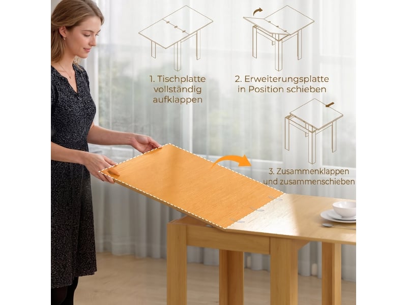  Table extensible pour 4 à 6 personnes avec plateau pliant, style moderne, pour cuisine et salle à manger  - Conforama E