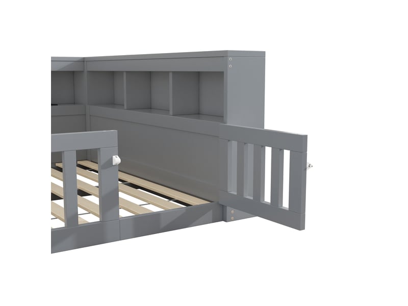  Lit enfant 140x190 cm, canapé-lit,  rangement, prise et usb, sommier, aggloméré, gris, sans matelas  - Conforama R