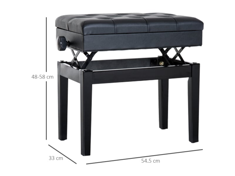 Banquette de piano réglable en hauteur avec rangement, 54,5 x 33 x 48-58 cm - Conforama C
