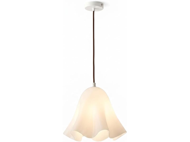  Suspension en verre ondulé en forme de fleur, douille e27, cordon réglable 150 cm, lampe suspendue pour cuisine et salle à manger, blanc  - Conforama A