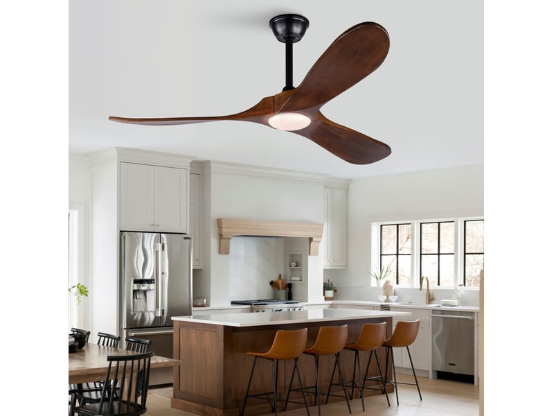  Ventilateur de plafond 132 cm avec led, 3 pales en bois noyer, moteur dc réversible  - Conforama D