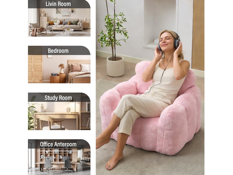  Fauteuil relax 105x90x75 cm en peluche coloris rose  - Conforama E
