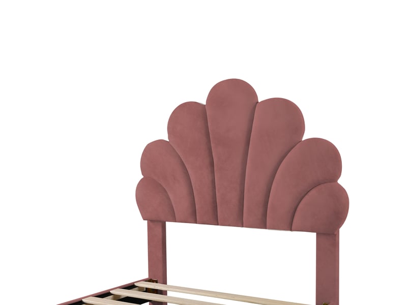 Lit enfant 90x200 cm, tiroirs, espace de rangement, tête de lit réglable, sommier, velours rose foncé, sans matelas - Conforama E